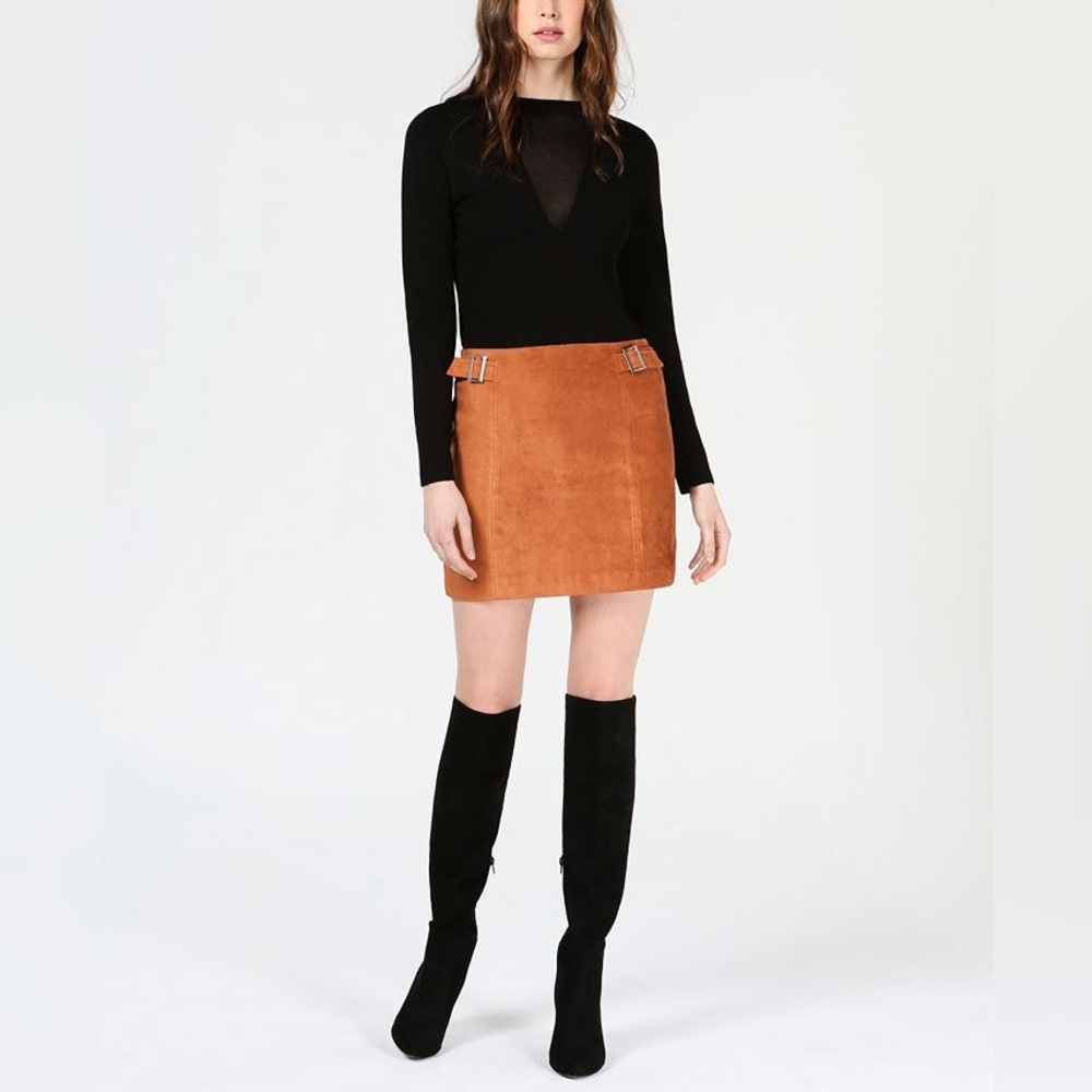 Bar III Faux-Suede Buckle Detail Mini Skirt - Picture 1 of 5